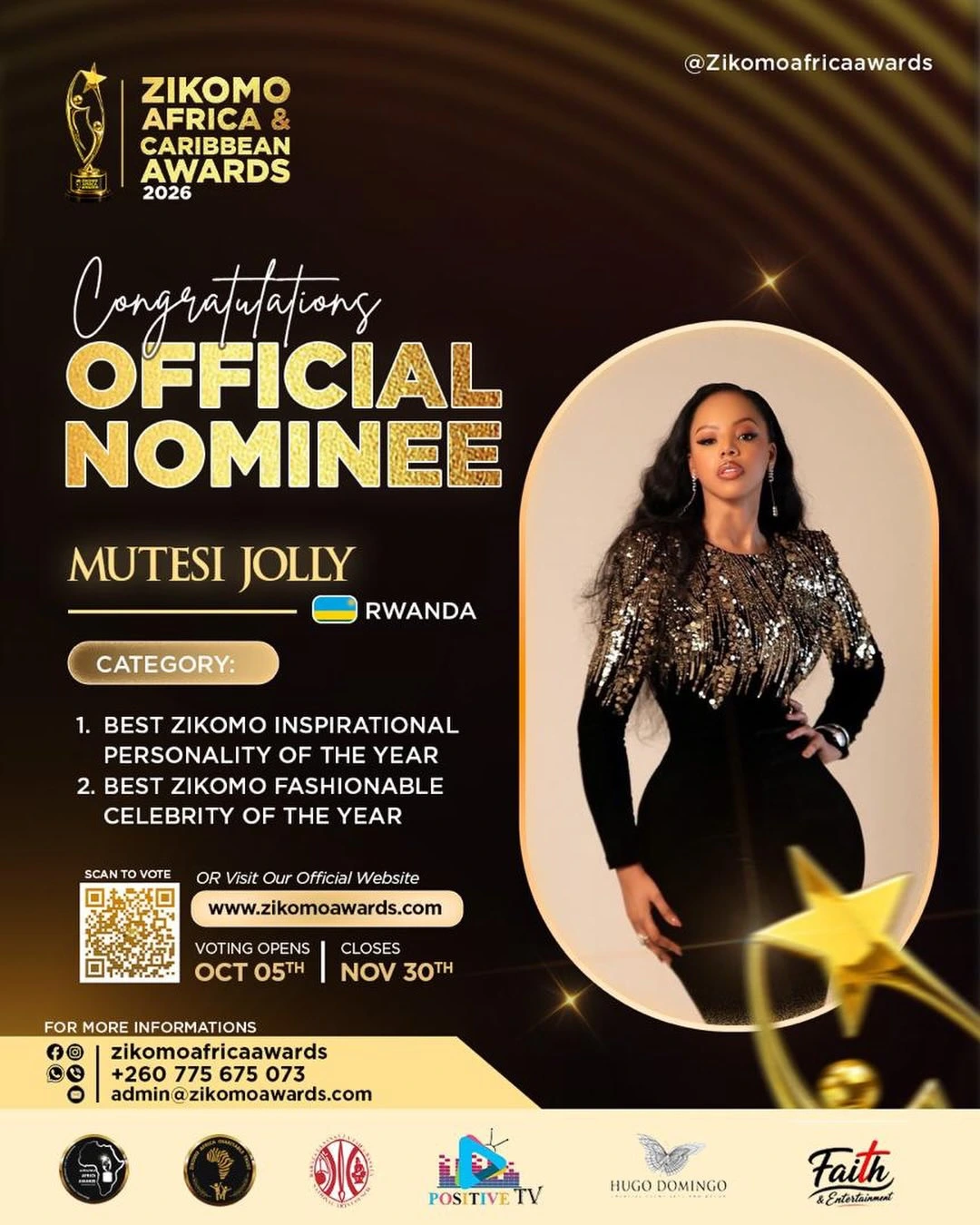 Mutesi Jolly is nominated for Best Zikomo Inspirational Personality of the Year and Best Zikomo Fashionable Celebrity of the Year.