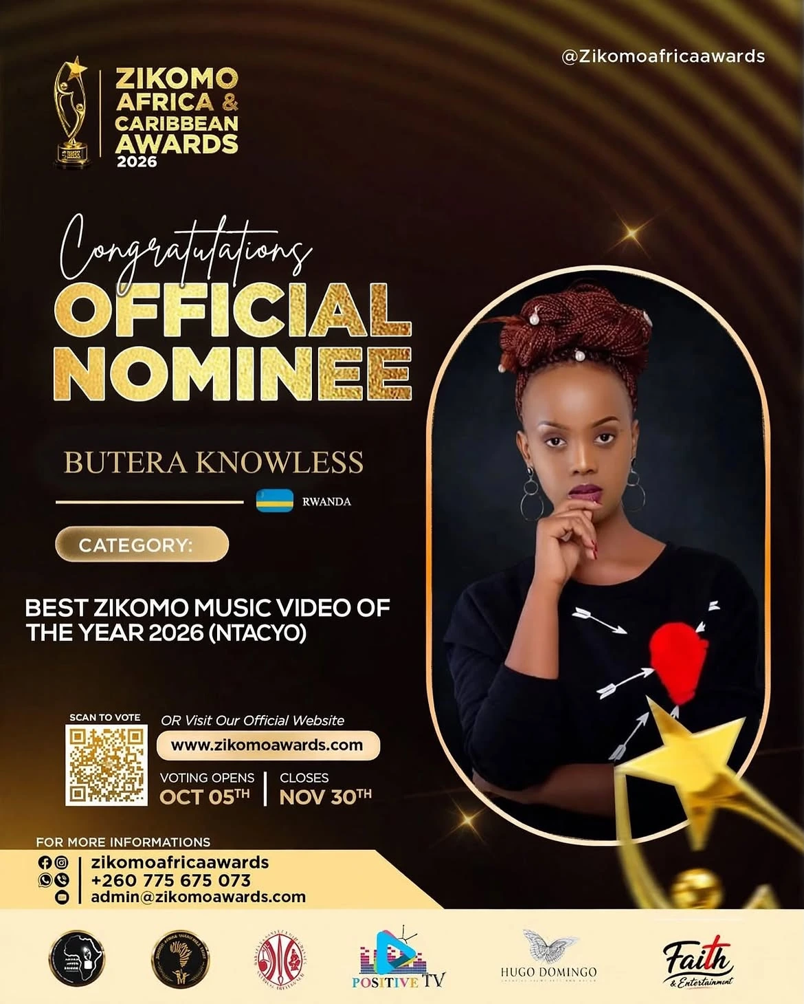 Butera Knowless is nominated for Best Zikomo Music Video of the Year for Ntacyo.