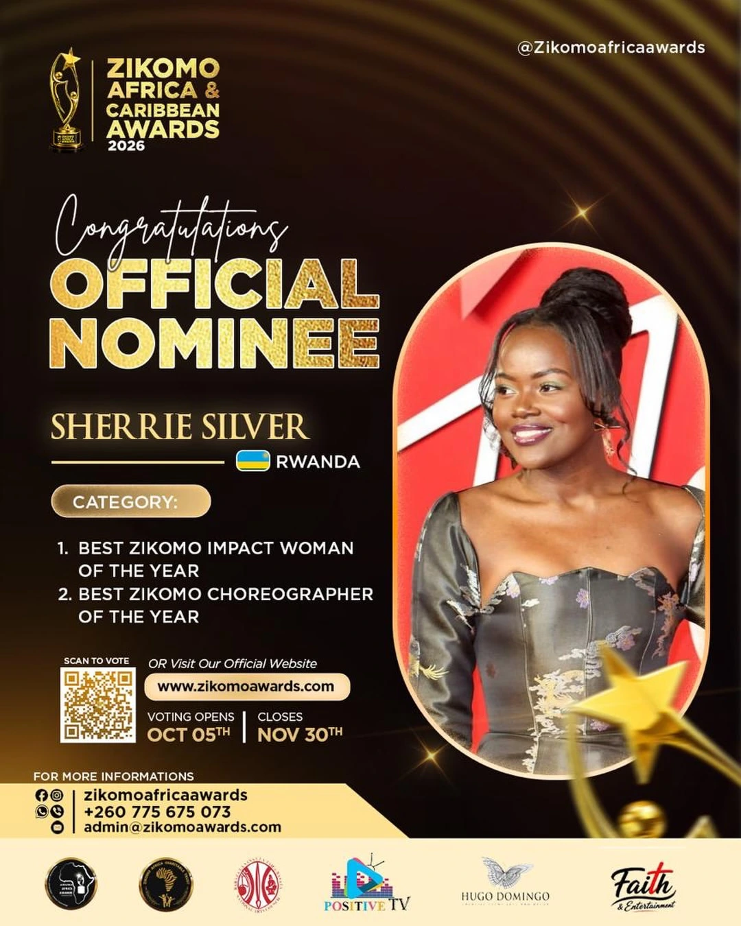 Sherrie Silver  is nominated for Best Zikomo Impact Woman of the Year and Best Zikomo Choreographer of the Year