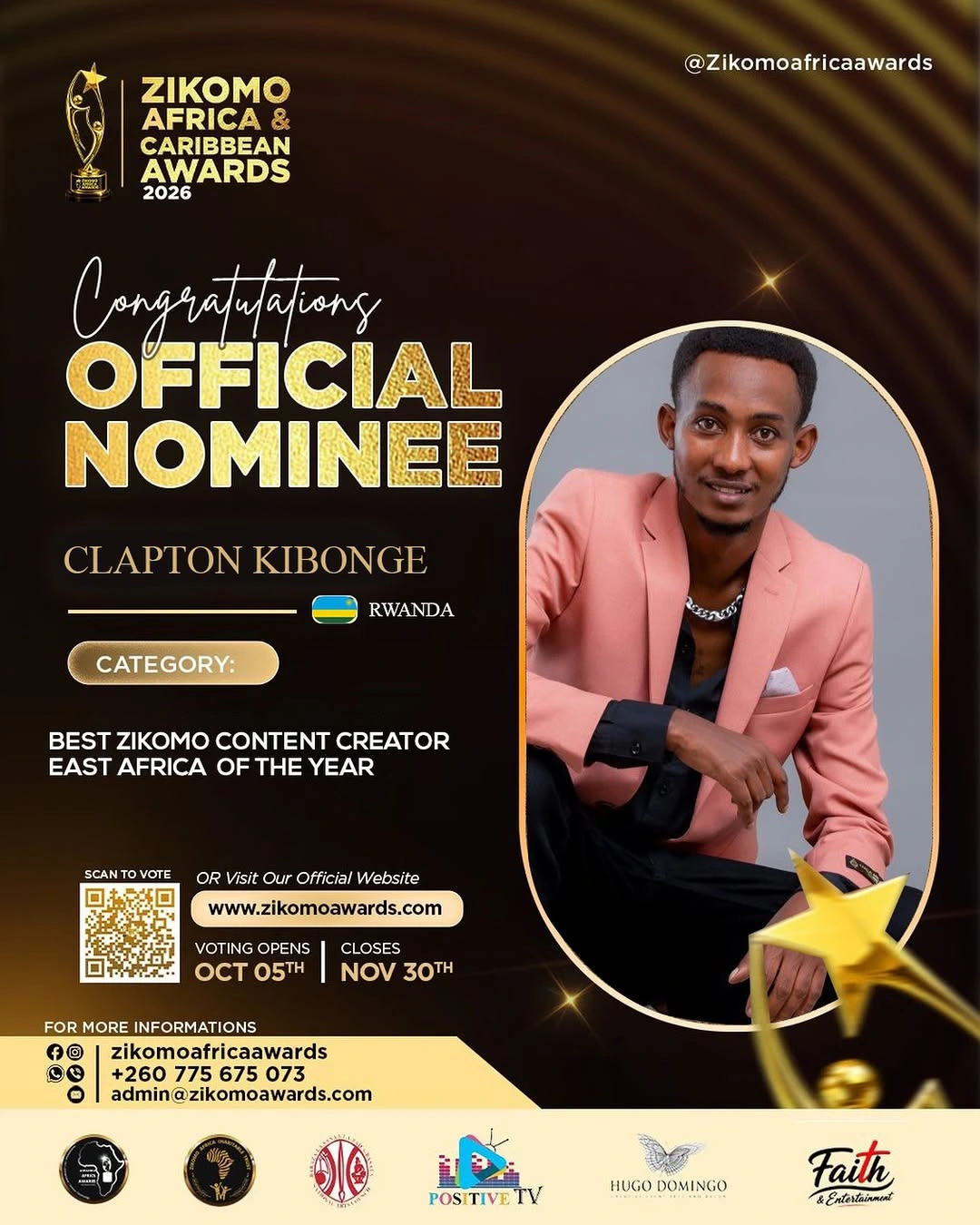 Clapton Kibonge Earns East African Recognition With Zikomo Awards Nomination