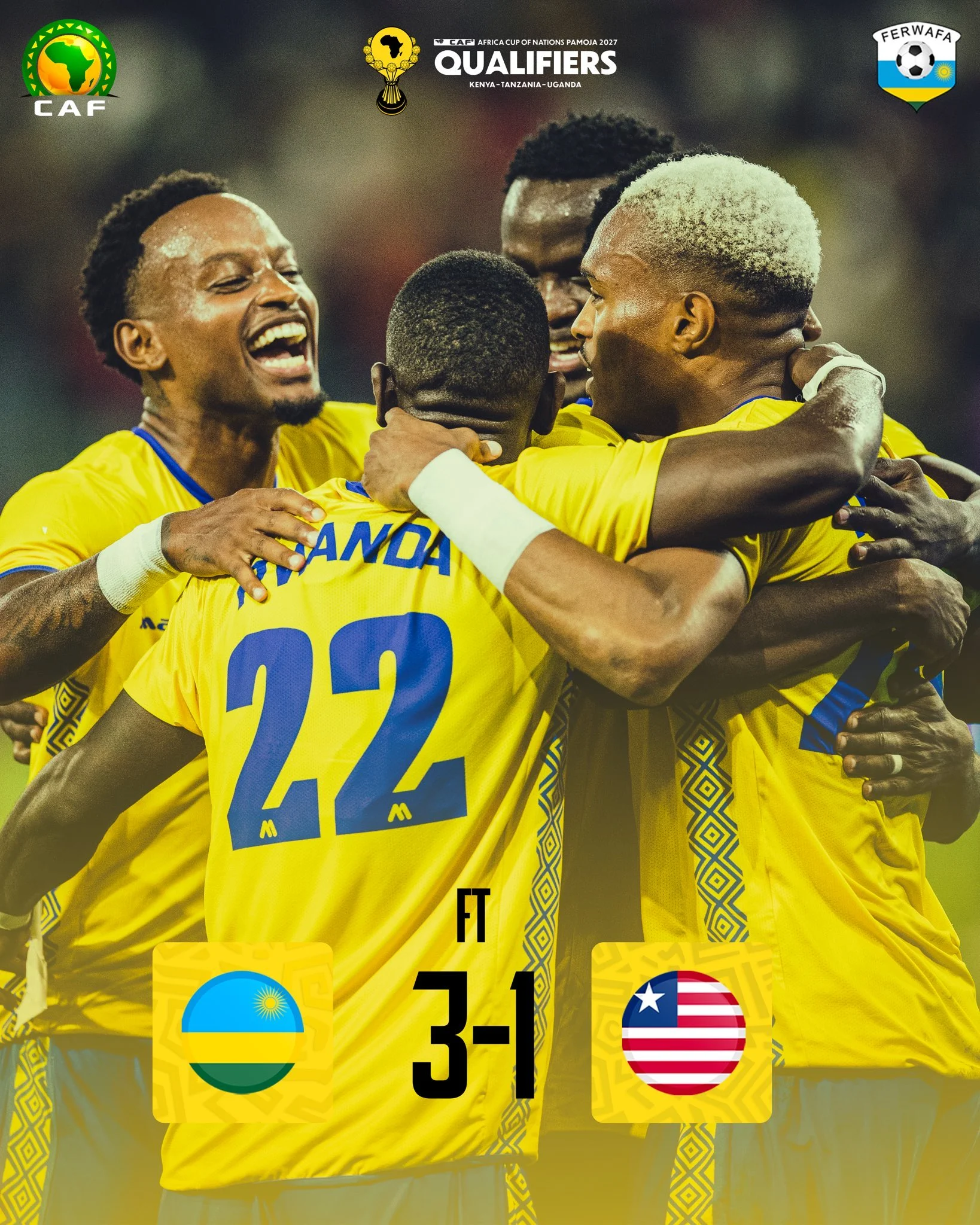 President Kagame Joins Fans as Rwanda’s Amavubi Beat Liberia 3-1 in AFCON 2027 Qualifier