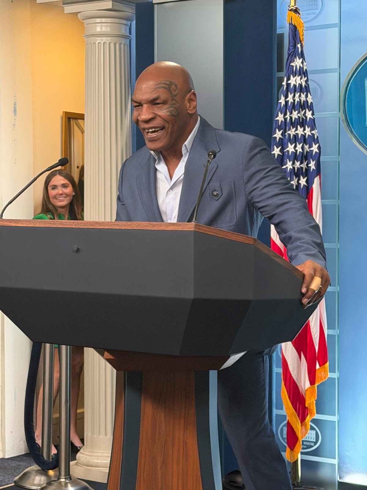 Mike Tyson Appears at White House Briefing Room Before Syracuse Rally